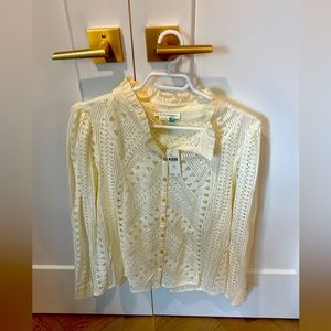 NWT Anthropologie Lace Long Button Down Blouse